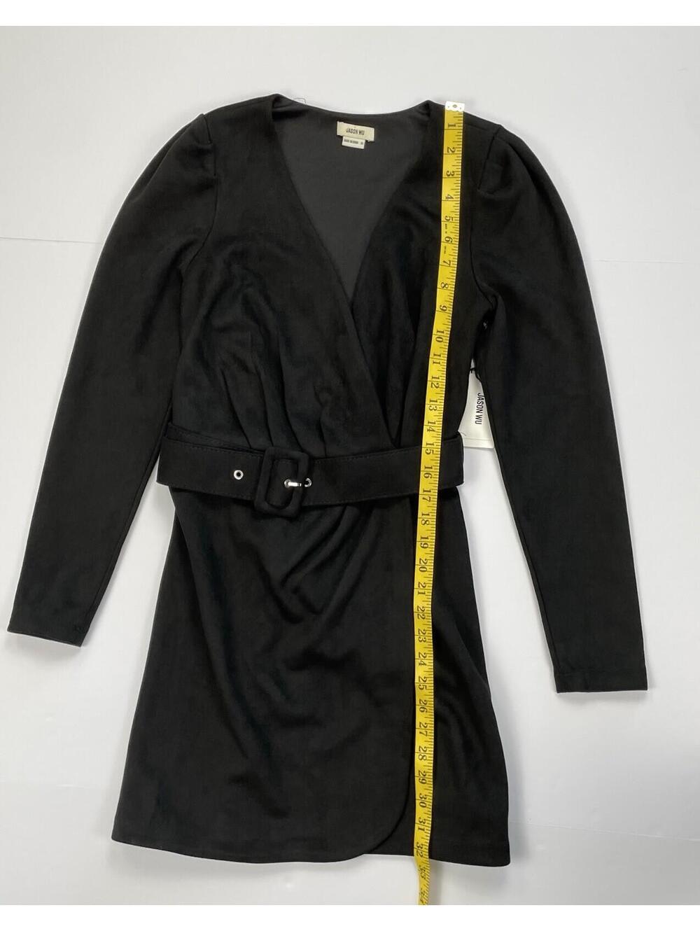 Jason Wu Faux Suede Belted Wrap Dress Black XS Long Sleeve Cocktail Party LBD - Picture 8 of 11